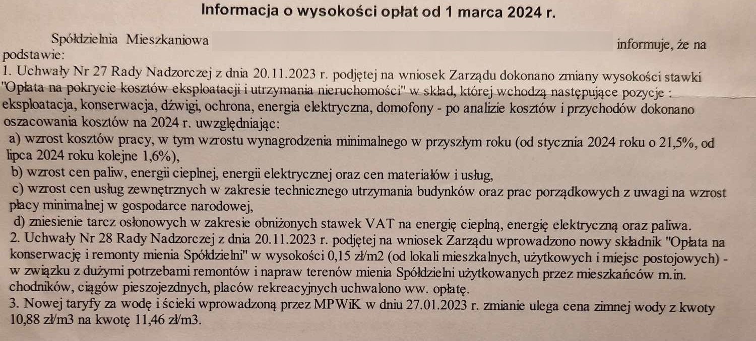 Uzasadnienie wzrostu opłat eksploatacyjnych mieszkania w 2024 r.