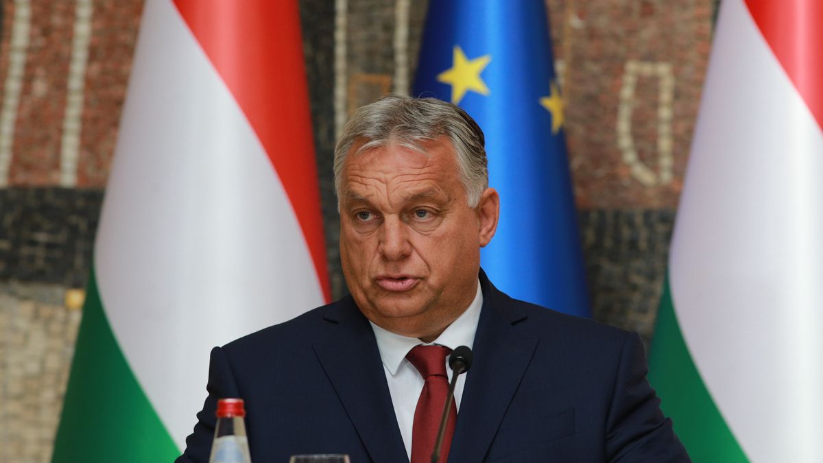 BELGRADE, SERBIA - SEPTEMBER 29: Serbian President Aleksandar Vucic (not seen) and Hungarian Prime Minister Viktor Orban hold a joint press conference in Belgrade, Serbia on September 29, 2023. (Photo by Milos Miskov/Anadolu Agency via Getty Images)