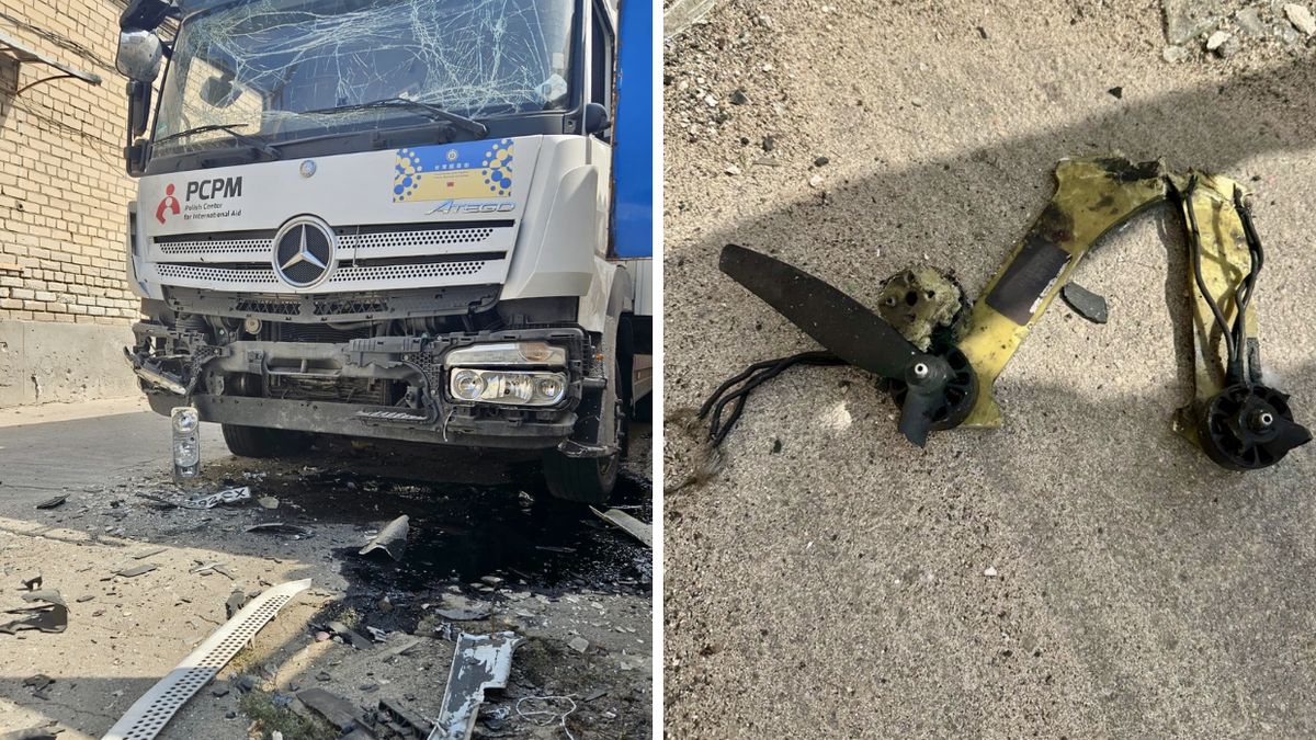 Ciężarówka przekazana przez PCPM miastu Chersoń zniszczona