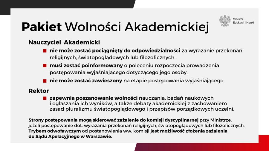 Pakiet Wolności Akademickiej dotyczy nauczycieli akademickich.