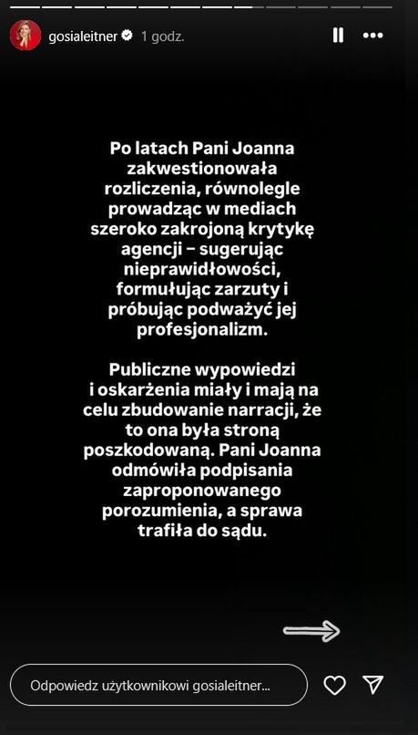 Oświadczenie Gosi Leitner w sprawie Joanny Krupy 