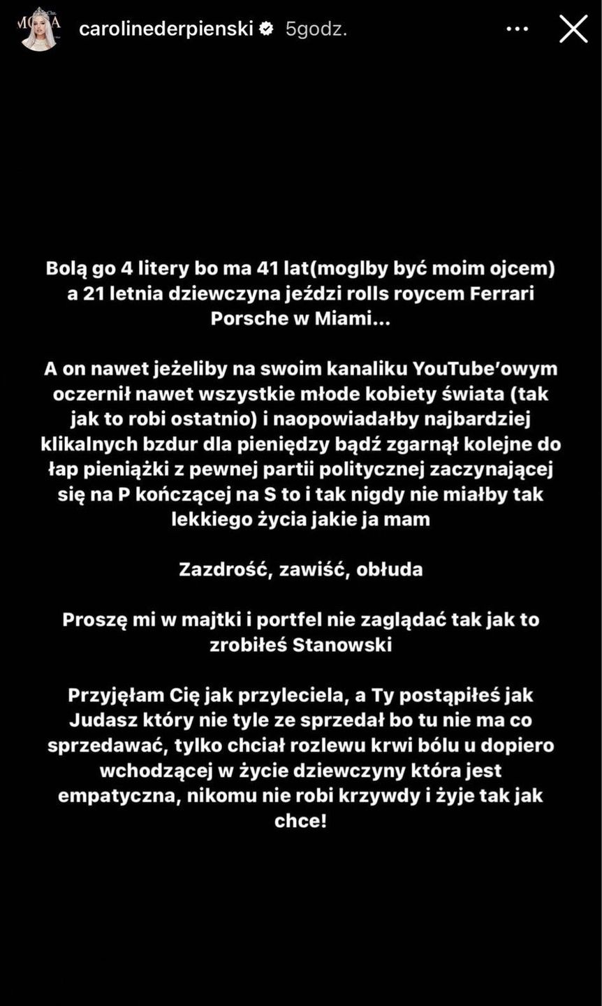 Caroline Derpienski reaguje na nowy film Krzysztofa Stanowskiego