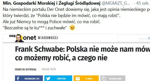 Ministerstwo przeprasza za tweet krytykujący „niemiecki portal der Onet”. „Niewystarczające zabezpieczenie konta”