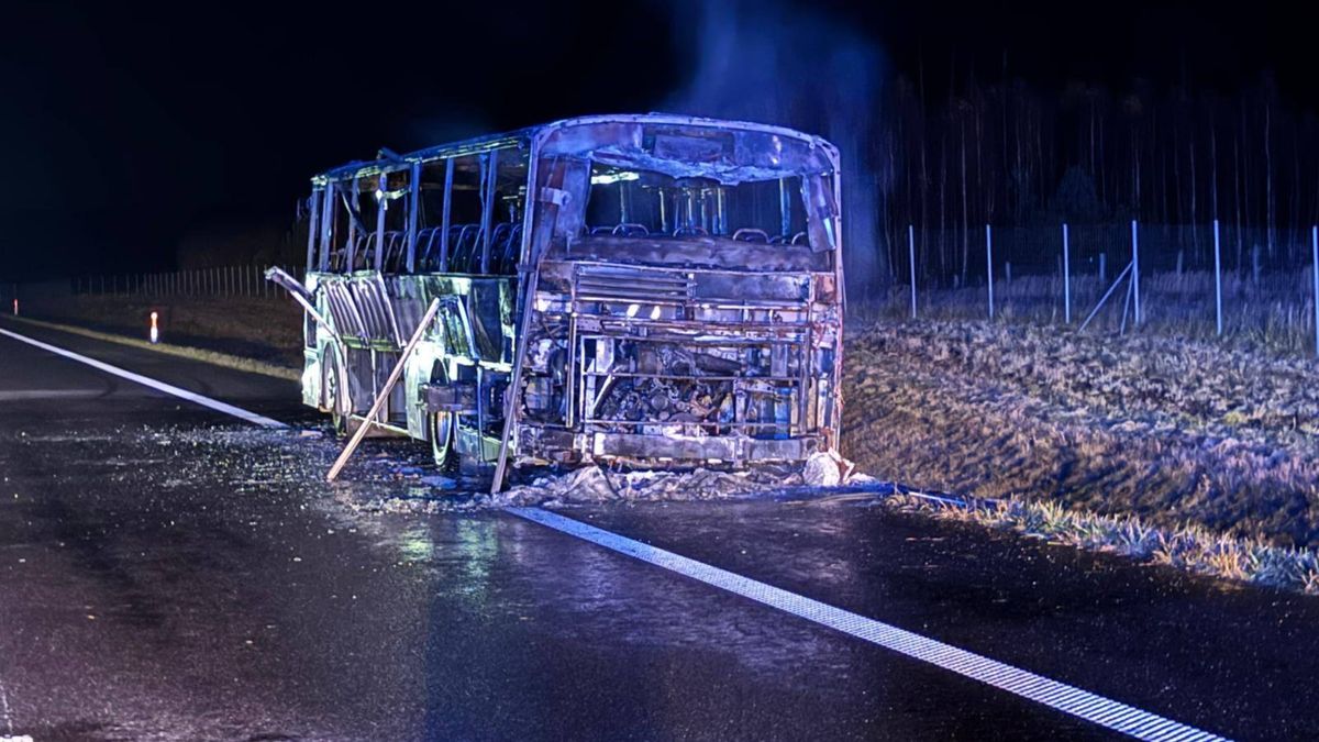 Pożar autobusu na S11.