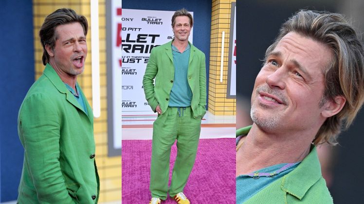 Brad Pitt emanuje nonszalancją w zielonym "garniaku"  premierze