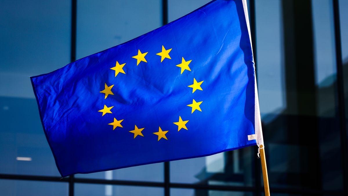 EU flag is seen during a protest in front of a court in support of judical indepencence in Poland. Krakow, Poland on September 18, 2023. Demonstrators protested against the crackdown on the free courts, taking full control of the judiciary and removing all independent judges by the Law and Justice (PiS) ruling party if they win the elections which will be held this year in Poland on October 15th (Photo by Beata Zawrzel/NurPhoto via Getty Images)