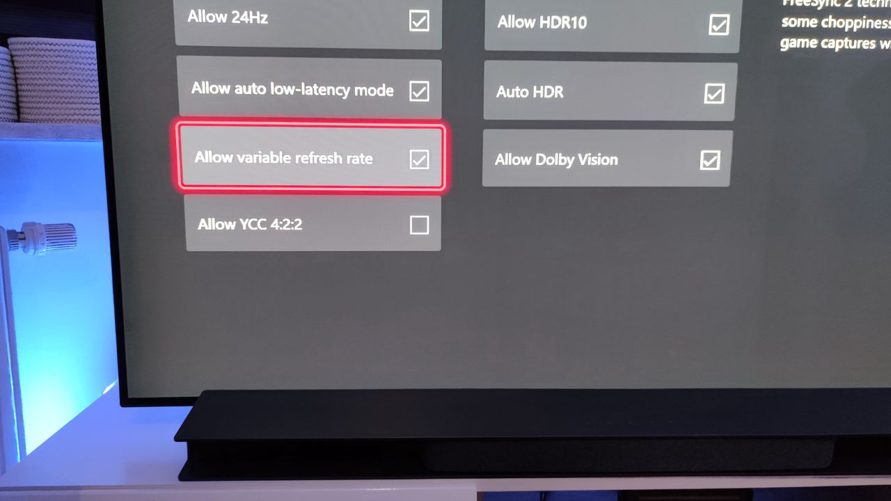 Tryb VRR w menu konsoli Xbox Series X