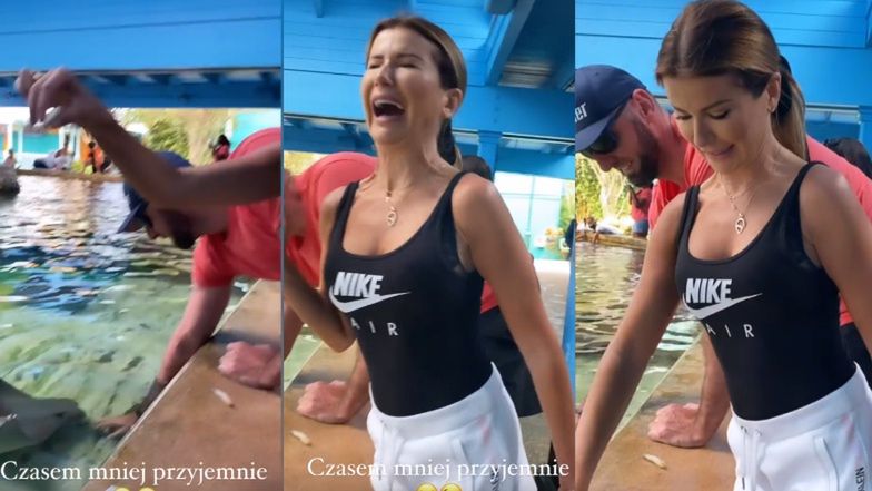 Żaneta Gortat karmi płaszczki na Florydzie