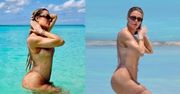 Instagram vs. paparazzi. Khloe Kardashian pluska podrasowane chirurgicznie krągłości w wodzie. Widzicie różnicę? (ZDJĘCIA)