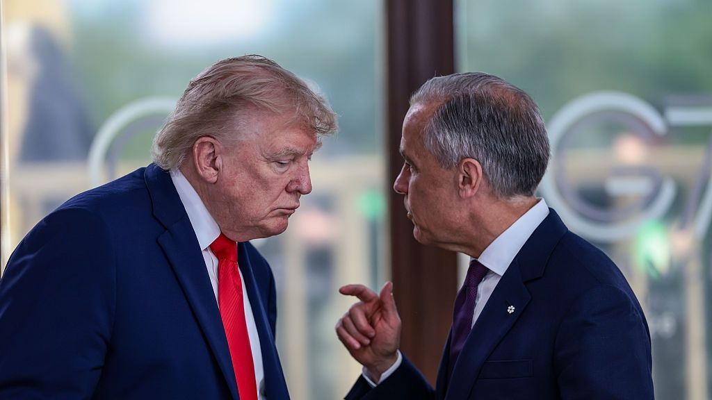 President Trump Attends G7 Summit In Evian, France
EVIAN-LES-BAINS, FRANCE - JUNE 16: U.S. President Donald Trump speaks with Canadian Prime Minister Mark Carney at a working lunch with leaders of G7 and the Middle East, on June 16, 2026 in Evian-les-Bains, France. Leaders from the Group of 7 (G7) countries convened in Evian, France, near the Swiss border, for their annual summit to discuss challenges to peace and security for Ukraine and Europe, the situation in the Middle East, and other geopolitical issues. (Photo by Evelyn Hockstein - Pool/Getty Images)
Pool