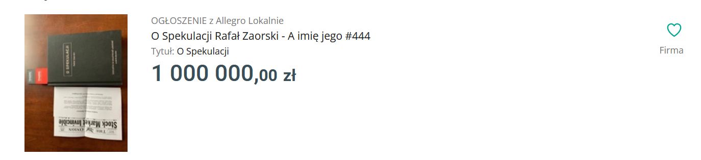 Pusta książka Rafała Zaorskiego wystawiona za milion złotych 