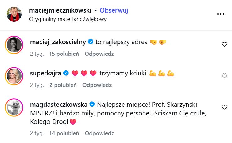 Gwiazdy komentują post Macieja Miecznikowskiego