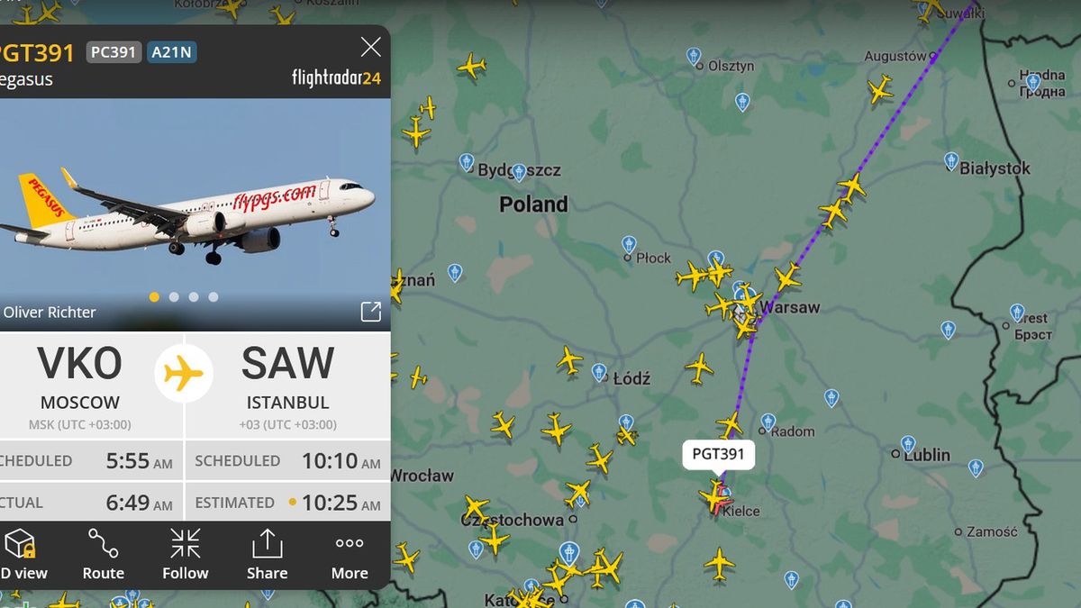 Samolot relacji Moskwa-Stambuł, 10 września, przelot nad Polską