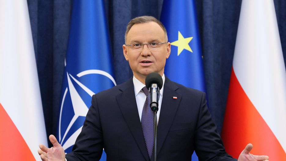 Warszawa, 01.02.2024. Prezydent RP Andrzej Duda podczas oświadczenia, 1 bm. w Pałacu Prezydenckim w Warszawie. Prezydent Duda podpisał ustawę budżetową. (aldg) PAP/Paweł Supernak