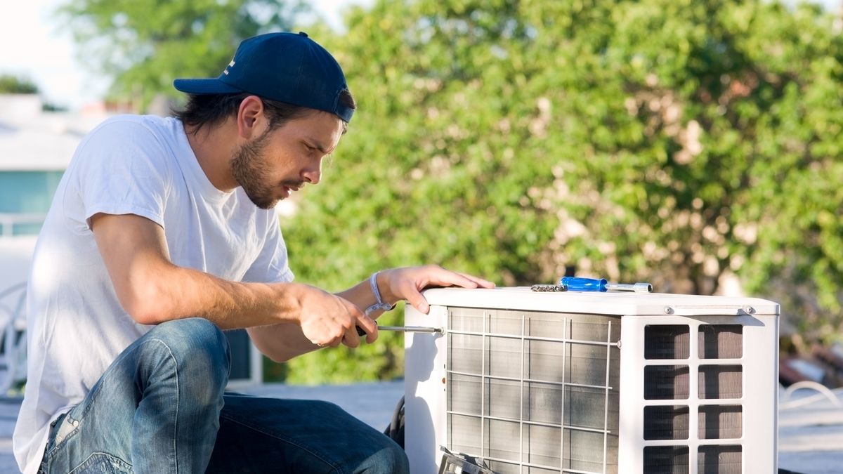 Serviceman with Heat Pump
Air conditioner technician servicing mini-split heat pump on roof top.
jmalov
"Male, Actions, Air Conditioner, Appliance, Color Image, Home Improvement, Horizontal, Industry, Installing, Lifestyle, Occupation, One Person, Outdoors, Repairing, Repairman, Retail/Service Industry", Roof, Sunlight, Technician, Young Adult, Young Adults, heat pump