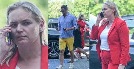 Dominika Chorosińska prowadzi przez telefon ożywioną rozmowę, stojąc przy aucie... Radosława Majdana (ZDJĘCIA)