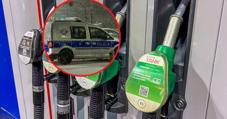 Pijana kobieta wjechała w dystrybutor. Przyjechała policja