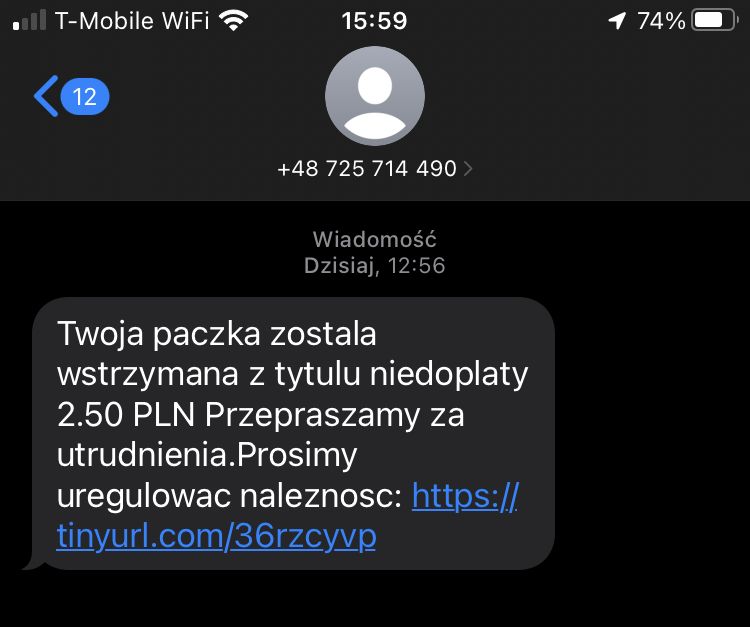 Fałszywy SMS o paczce