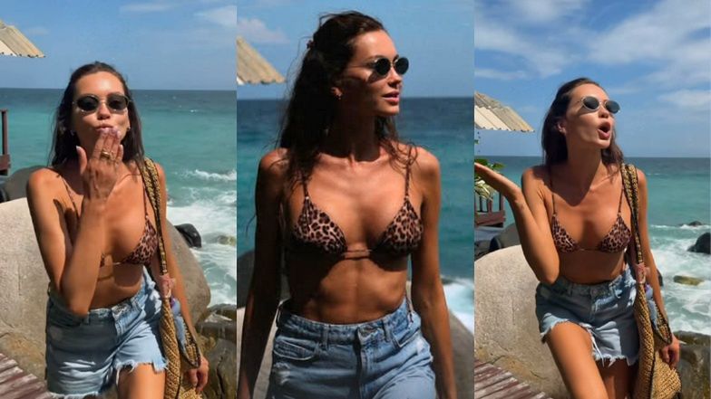 Edyta Zając w panterkowym BIKINI eksponuje UMIĘŚNIONY BRZUCH i p