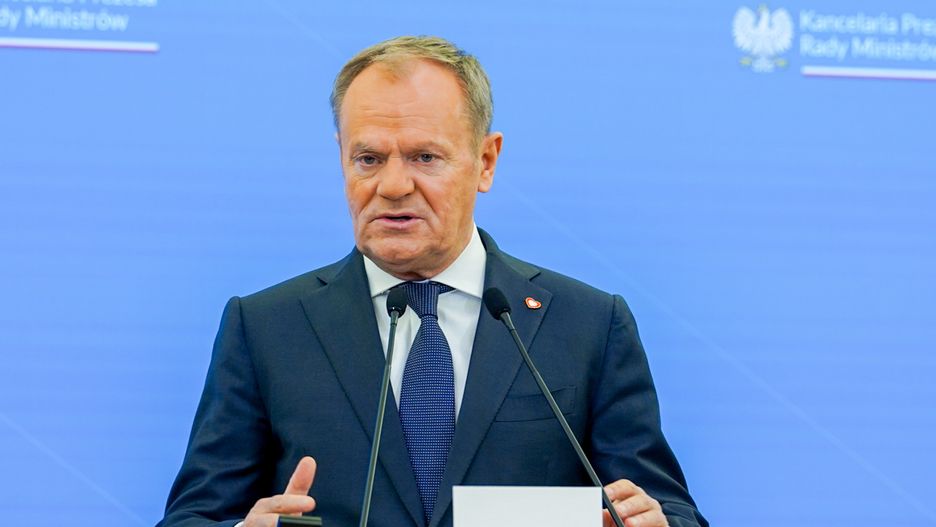 WARSAW, POLAND - 2024/12/12: Prime Minister of Poland Donald Tusk, speaks during a press conference. Donald Tusk and Emmanuel Macron held a meeting to discuss further support for Ukraine, international developments, and the future of transatlantic relations. The talks also focused on the priorities of Poland's presidency in the Council of the European Union, set to begin on January 1, 2025, under the motto "Security, Europe!". (Photo by Marek Antoni Iwanczuk/SOPA Images/LightRocket via Getty Images)