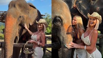 Izabela Macudzińska z córką dokarmiają słonie w Tajlandii. Fajna "zabawa"? (ZDJĘCIA)