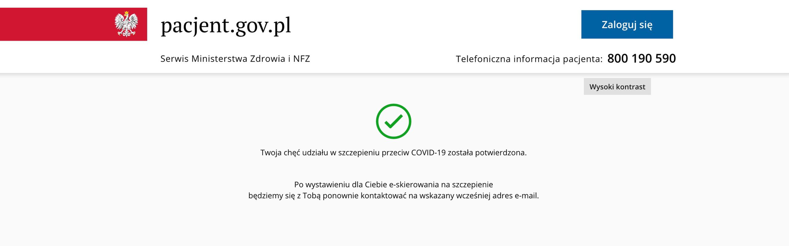 To ostateczne potwierdzenie zgłoszenia chęci do rejestracji