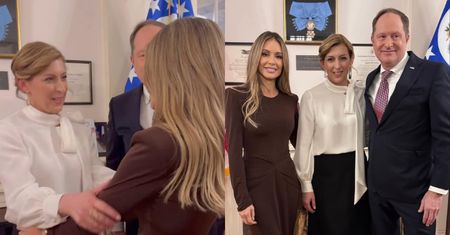 Odziana w brązową suknię Małgorzata Rozenek lansuje się na POŻEGNALNYM przyjęciu u ambasadora USA