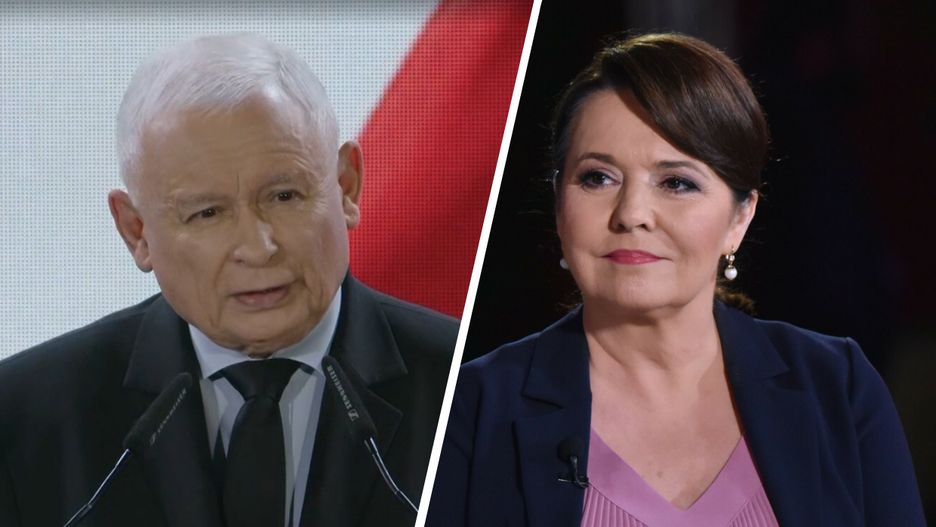 Jarosław Kaczyński i Danuta Holecka - prezes PiS oraz główna prowadząca Wiadomości w telewizji publicznej 