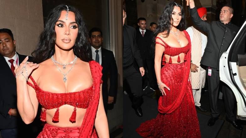 Kim Kardashian w seksownej czerwieni i kusym topie czarowała gości na ślubie indyjskiego magnata