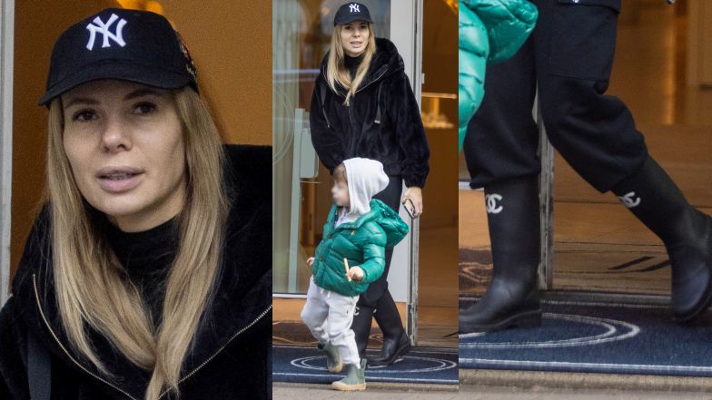 Izabela Janachowska wychodzi z synem ze swojego concept store