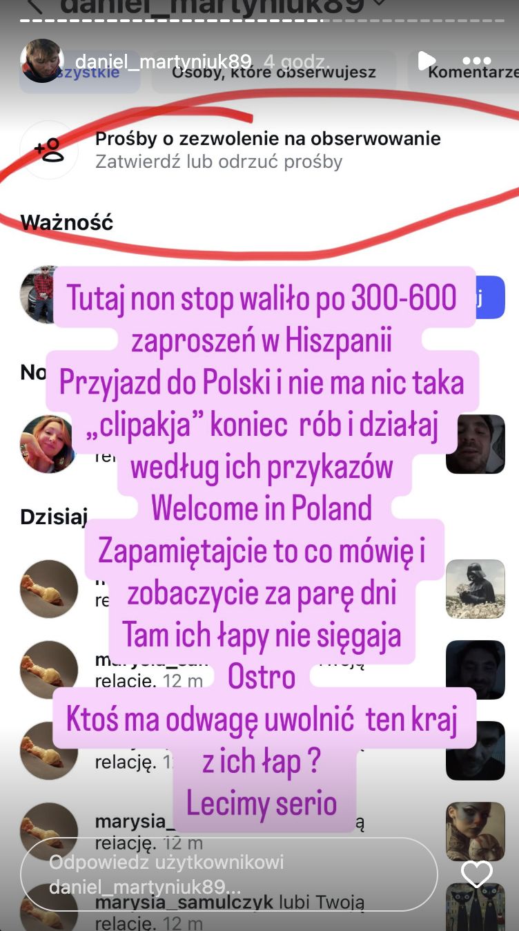 Relacja Daniela Martyniuka na Instagramie