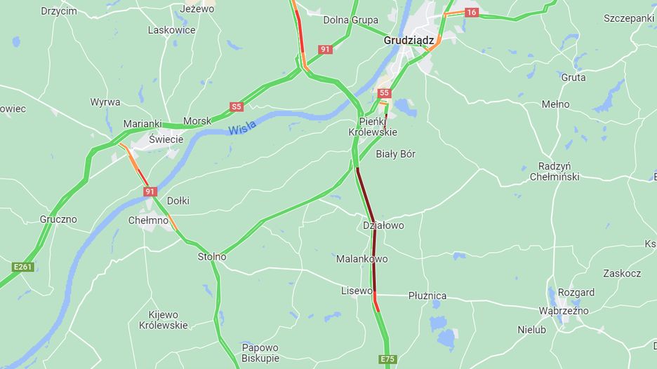 15-kilometrowy zator koło Grudziądza w kierunku Gdańska