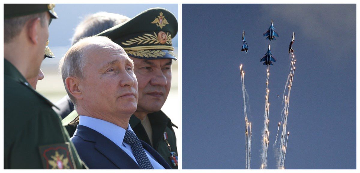 Na zdjęciu po lewej Putin z ministrem obrony Szojgu, po prawej Su-30