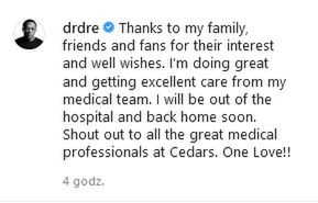 Oświadczenie Dr. Dre na temat stanu zdrowia