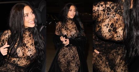 Kim Kardashian kusi biustem w koronkowej kreacji. Wyszlibyście w takich koronkach na mróz? (ZDJĘCIA)