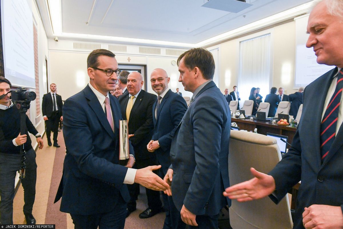 Mateusz Morawiecki, Zbigniew Ziobro i Jarosław Gowin. 2019 rok.