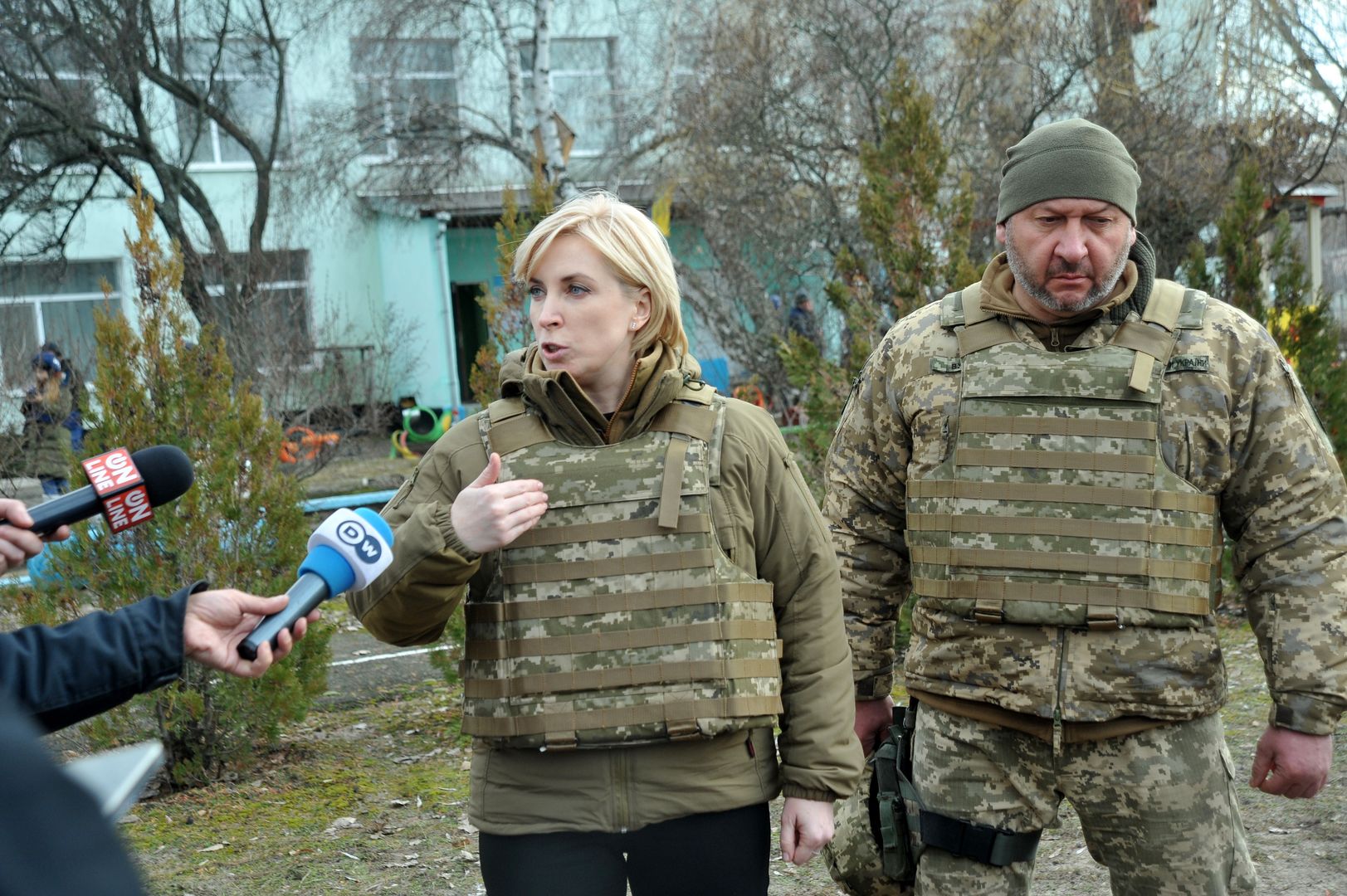 Wicepremierka Ukrainy Iryna Wereszczuk w Stanicy Ługańskiej w obwodzie ługańskim, 19.02.2022 r. 