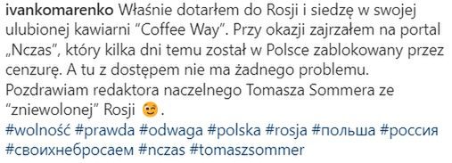 Ivan Komarenko popiera działania rosyjskiego rządu?