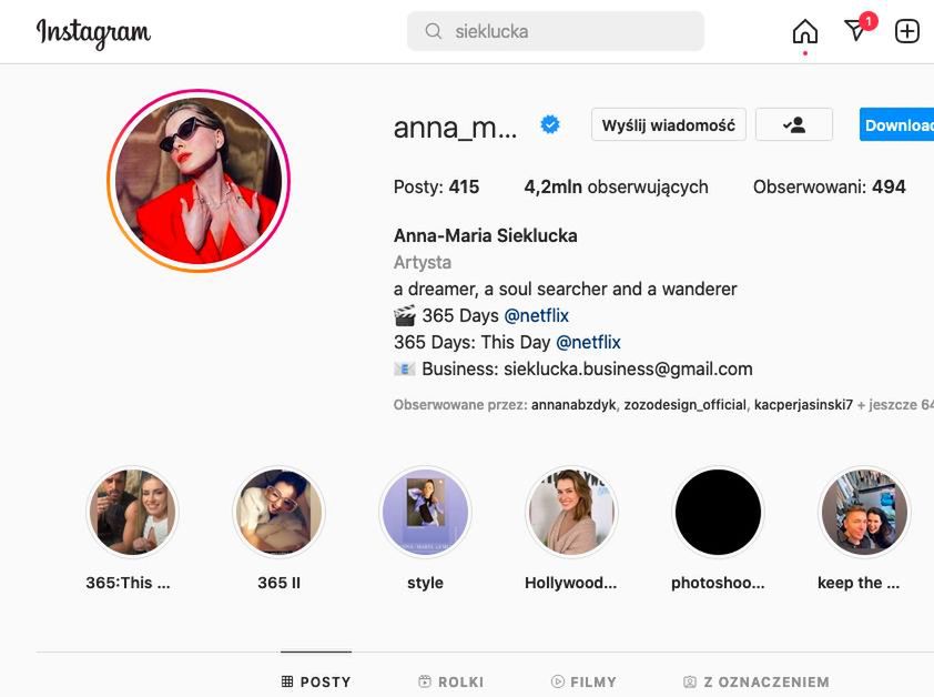 Anna-Maria Sieklucka – liczba fanów na Instagramie