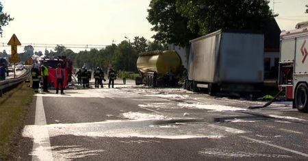 Pożar po zderzeniu dwóch ciężarówek w Wielkopolsce. Kierowca zginął na miejscu