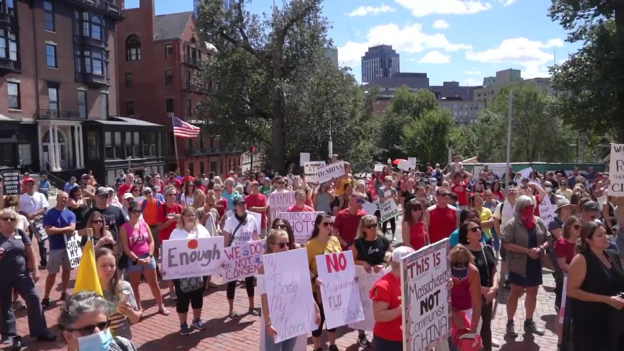 Protest przeciwko obowiązkowi szczepienia przeciwko grypie w Bostonie