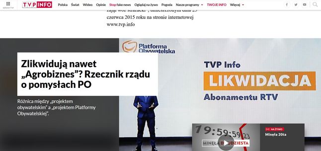 Tak wygląda strona TVP Info na większości przeglądarek