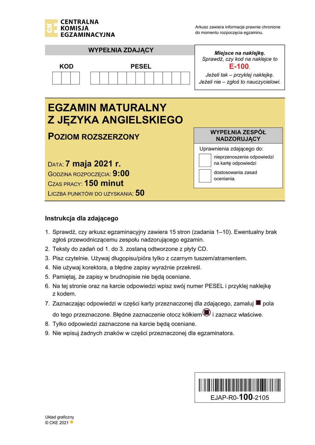 Matura 2021 - angielski rozszerzony. Arkusz CKE