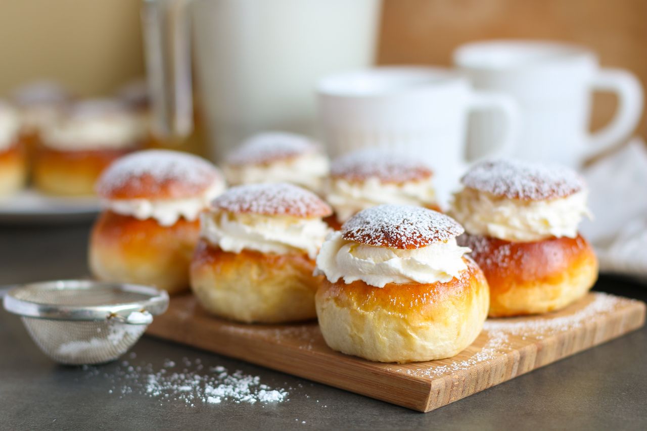 A semla tastes great with afternoon coffee.