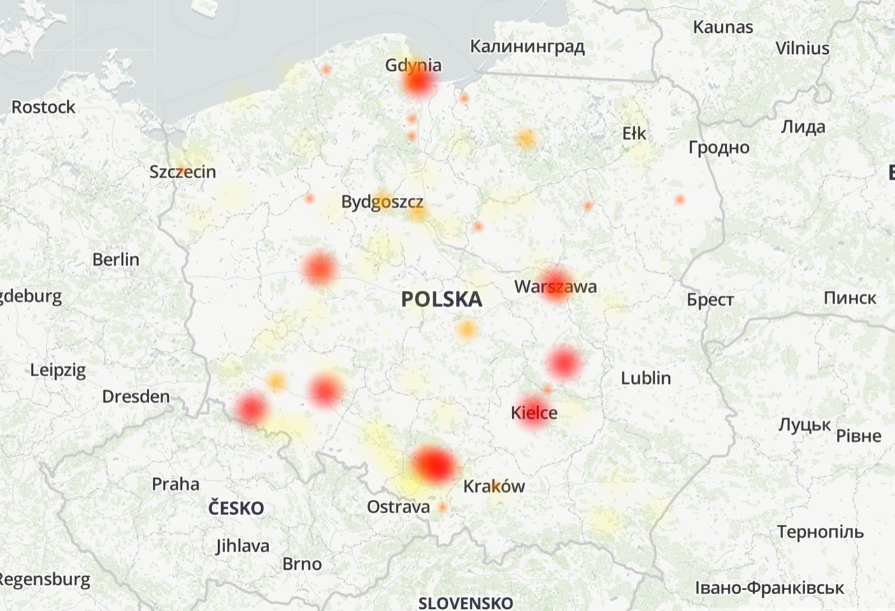 Vectra zmaga się z awarią, źródło: downdetector