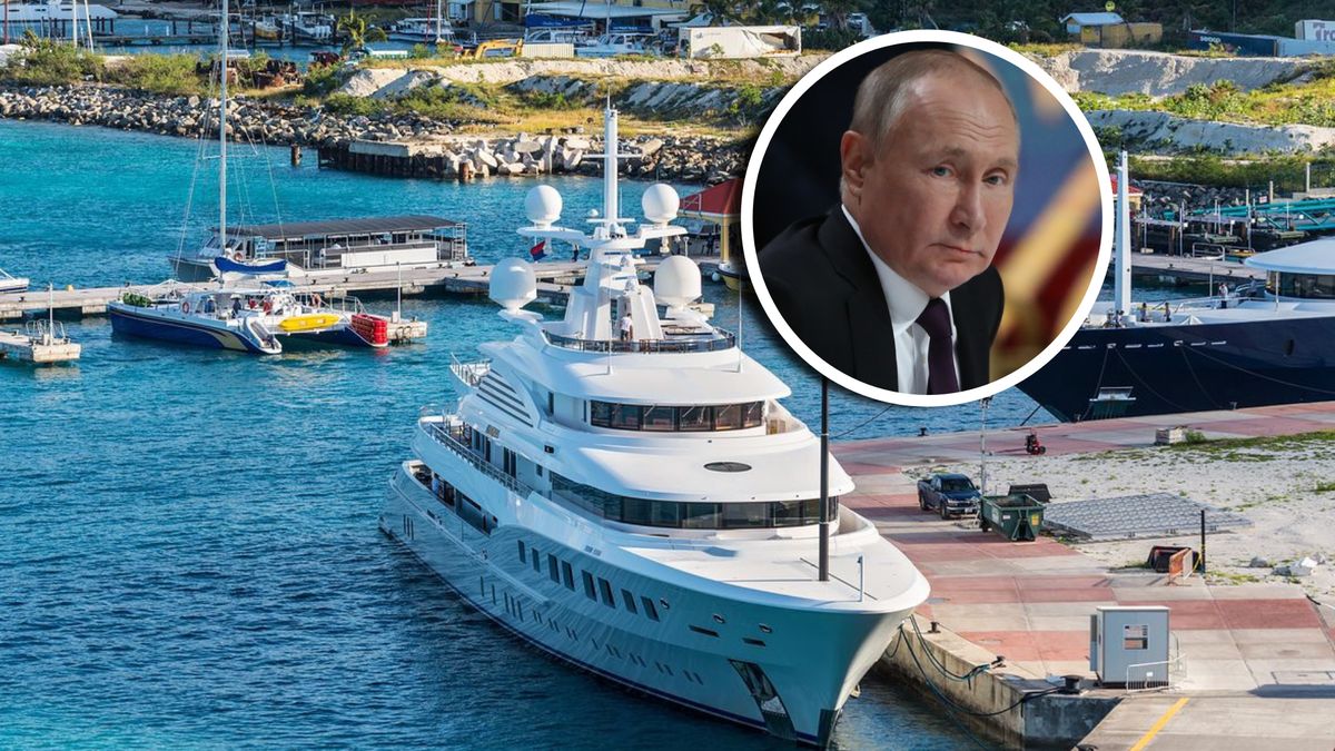 Na zdjęciu jacht i twarz Putina