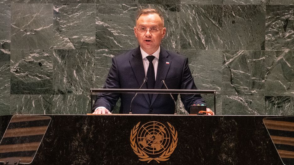 NEW YORK, NEW YORK - SEPTEMBER 24: Polish President Andrzej Duda addresses the United Nations General Assembly (UNGA) at U.N. headquarters on September 24, 2024 in New York City. World leaders convened for the General Assembly as the world continues to experience major wars in Gaza, Ukraine and Sudan, as well as the threat of larger conflict in the Middle East.  (Photo by Stephanie Keith/Getty Images)