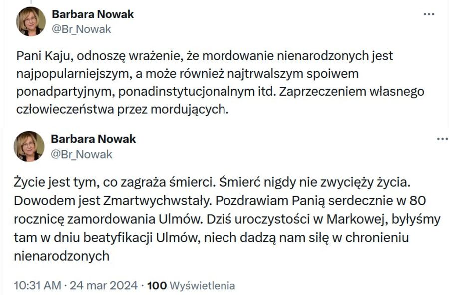 Wpis Barbary Nowak odnoszący się do wpisy Kai Godek