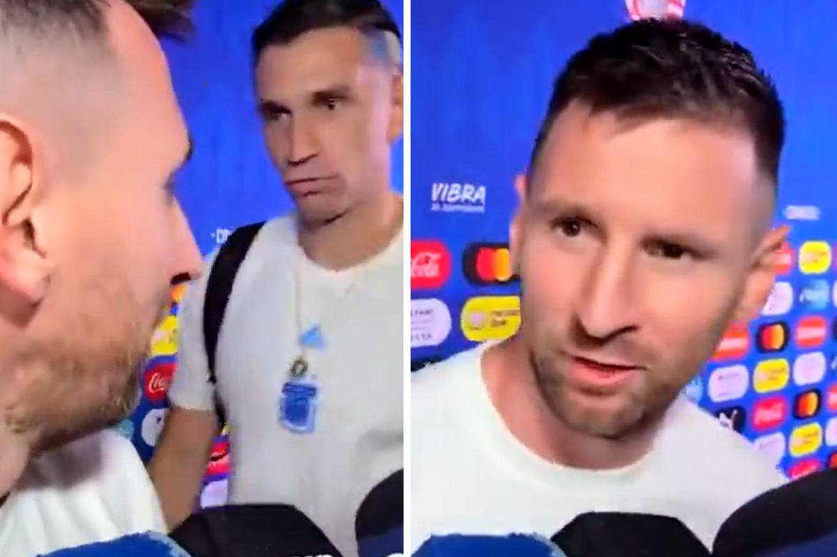 Leo Messi surprised by teammate's kiss during post-match interview