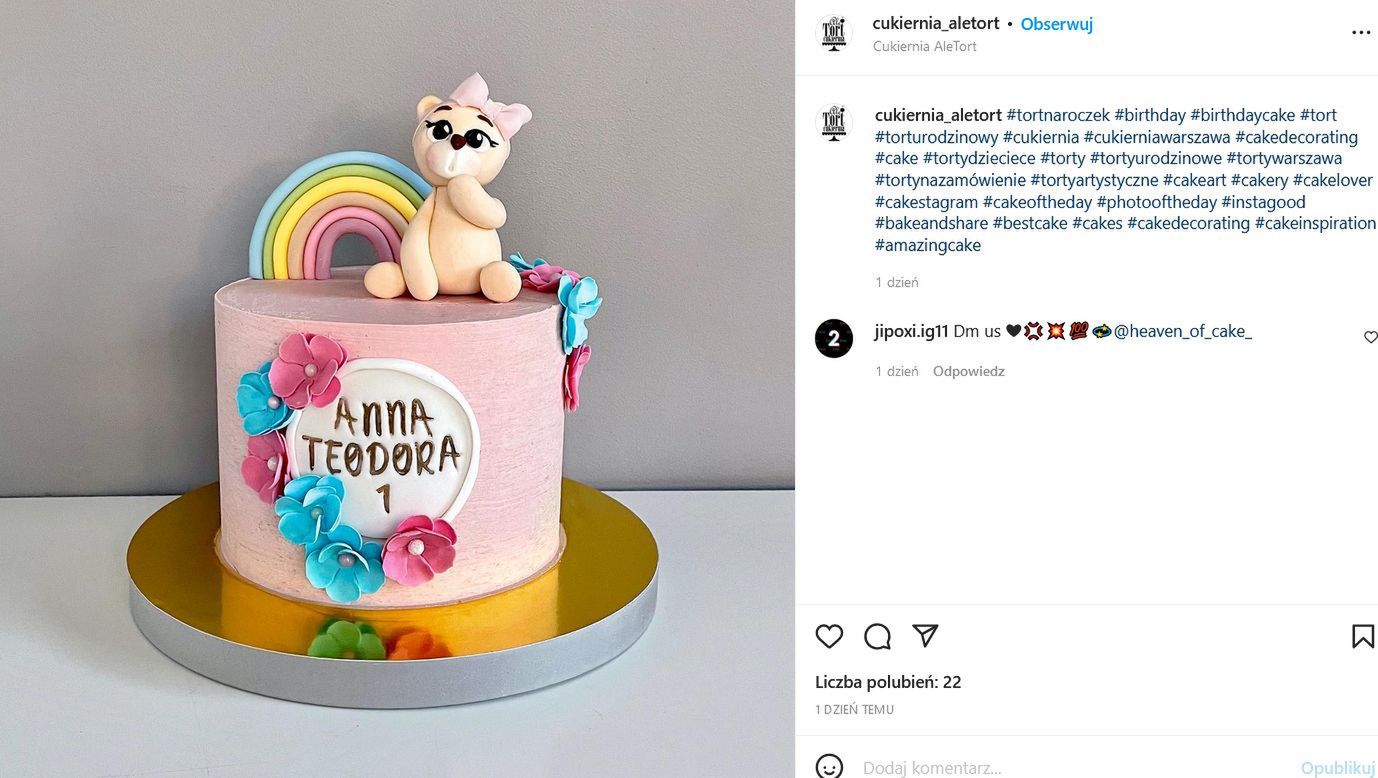 Tort Anny Klary Teodory na zdjęciu z cukierni